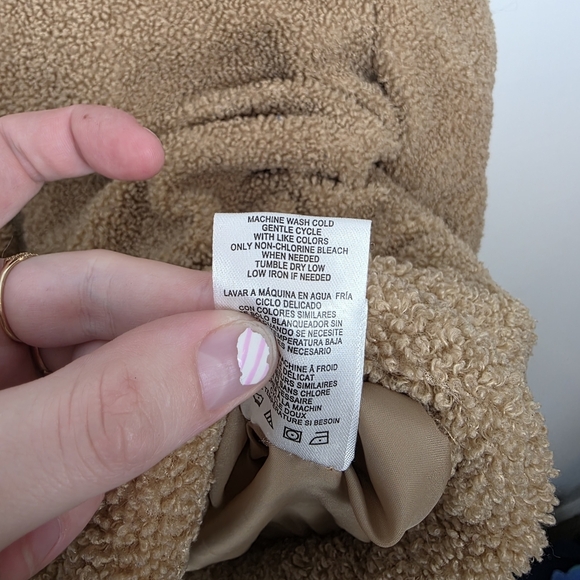 Platinum Cozy Tan Turtle Neck Outdoor Cute Puffer Sherpa Teddy Jacket Size Large - Picture 7 of 8